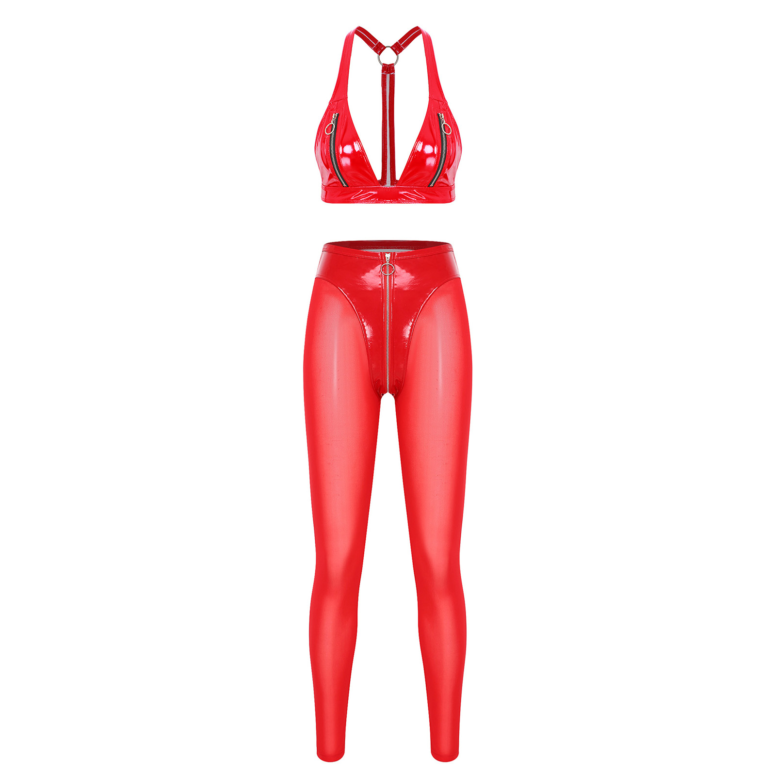 Sheer Mesh Bra - Kadınlar için Parlak Rugan Deri Kıyafet,